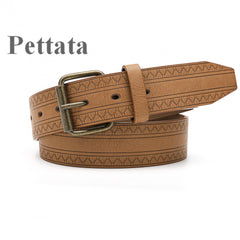 Pettata Men's PU Embossed Leather Belt with Retro Buckle for Jeans