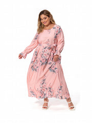 Floral Print Ruffle Trim Long Sleeve Dress With Belt
