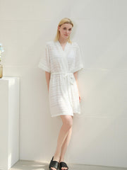 Chiffon Short Sleeve Night Robe V Neck House Robe