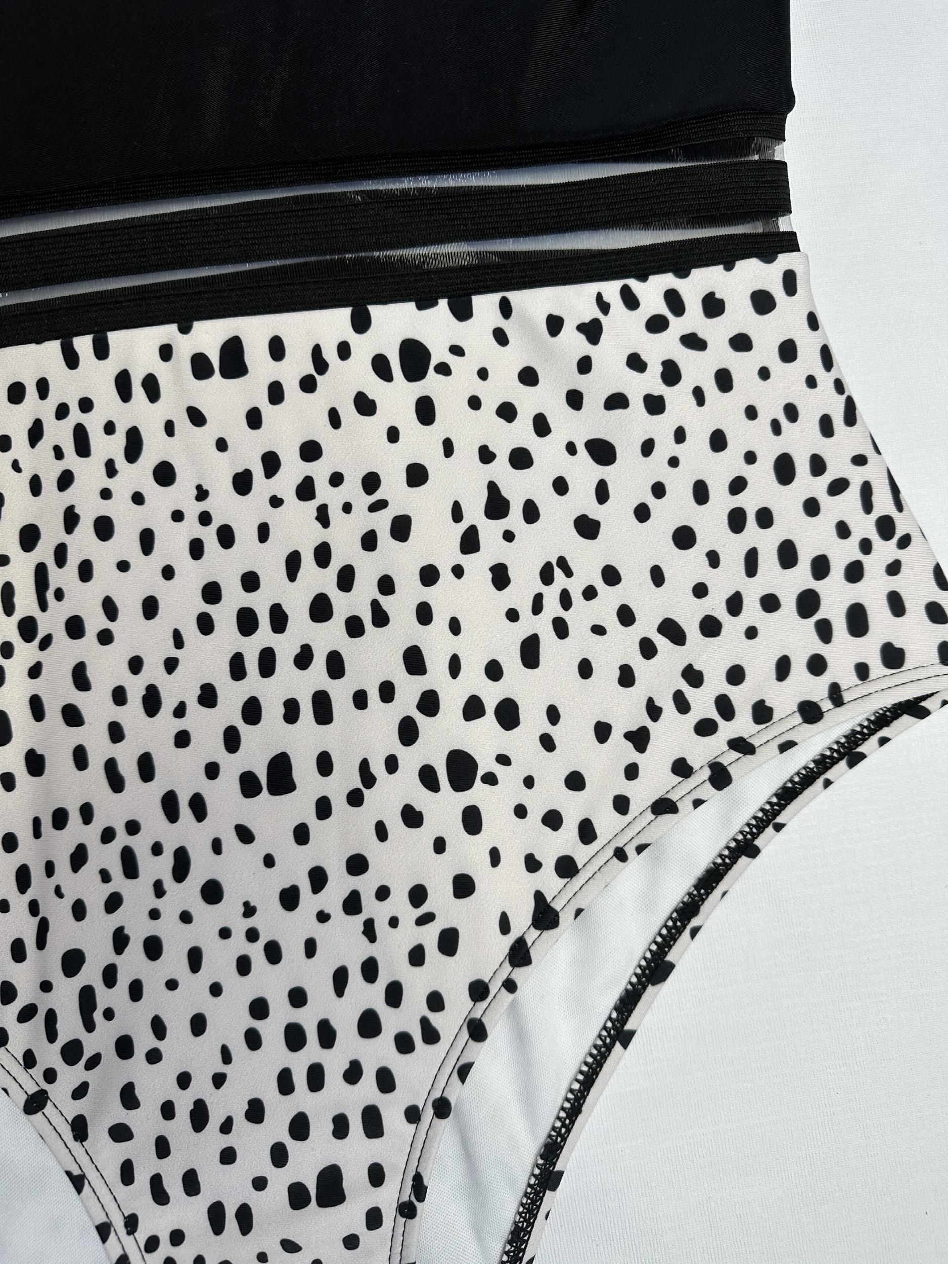 Colorblock Dalmatian Print Mesh One Piece Swimsuit