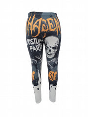 Women's Plus Halloween Skull & Pumpkin Print High Rise Skinny Pants