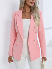 Double Breasted Lapel Neck Solid Blazer for Women