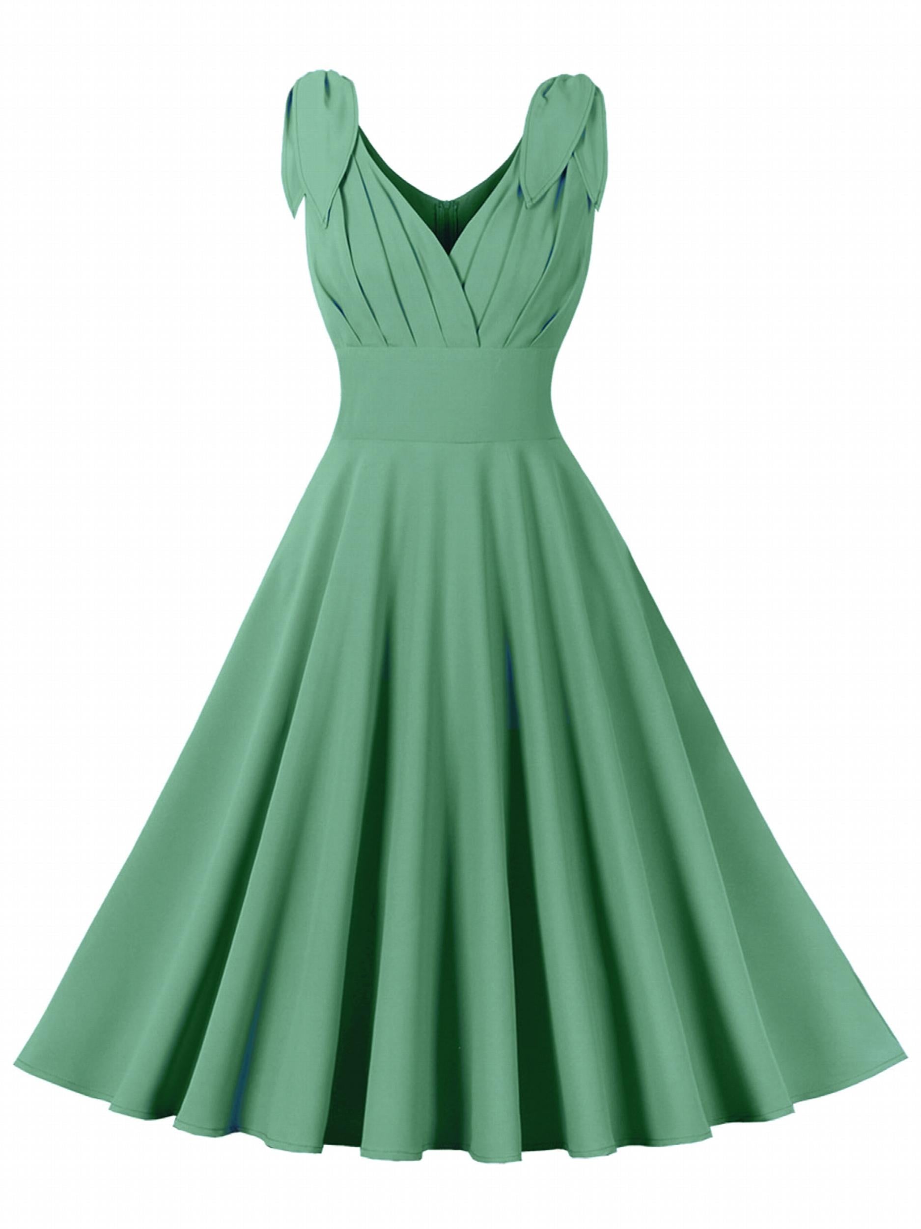 High Waist A-line Dress V Neck Sleeveless Party Casual Dress