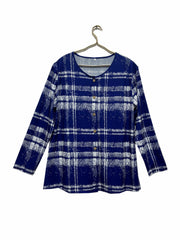 Gingham Print Long Sleeve Button Up Round Neck Cardigan