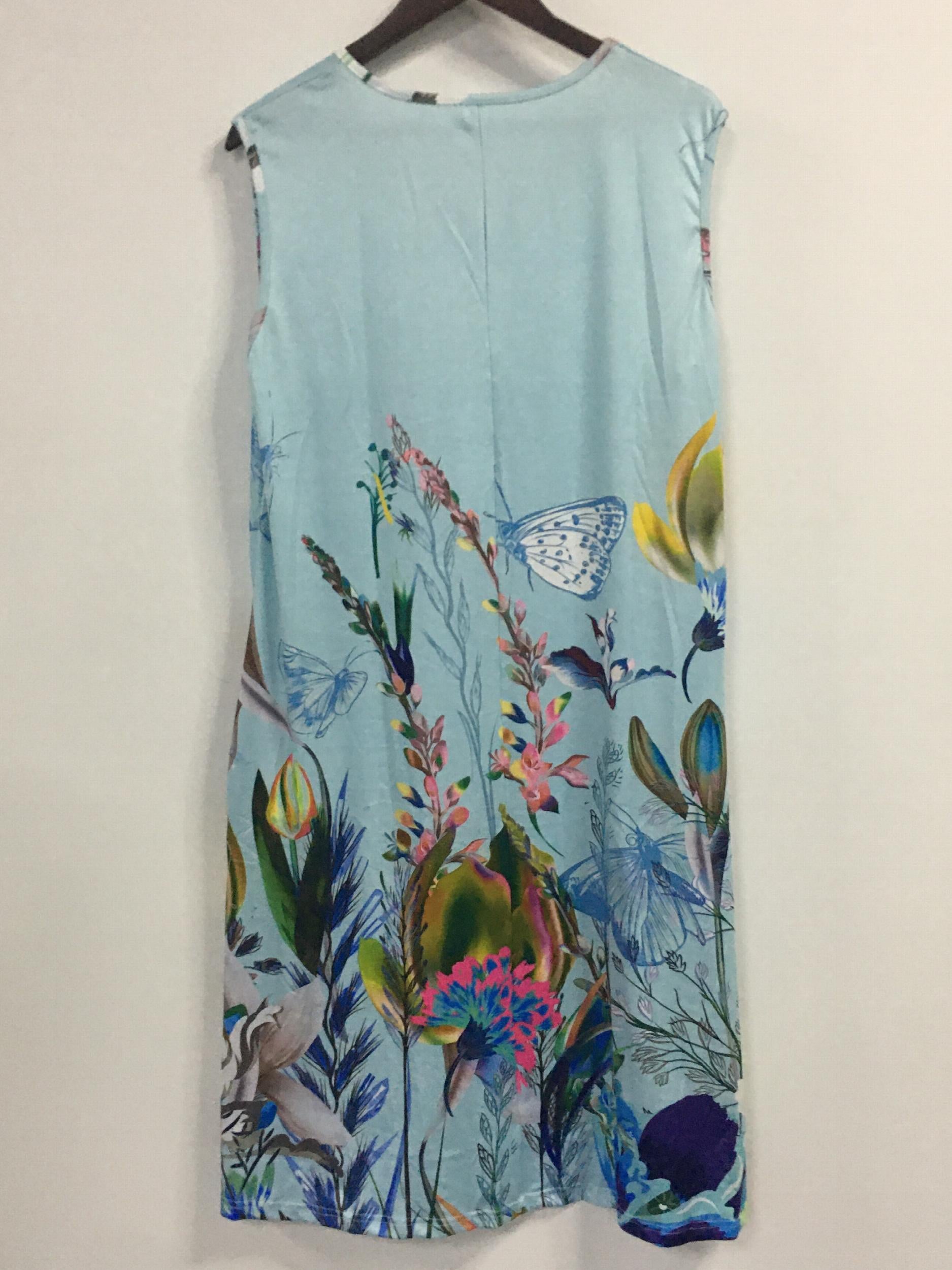 Floral & Butterfly Print Tank Dress With Pockets