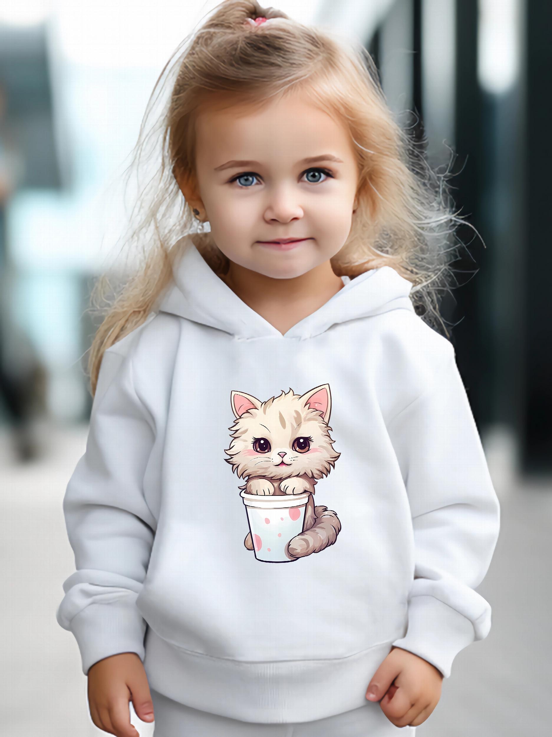 Kitty & Bottle Print 2pcs Girls Outfits, Spring Fall Outdoor Gift