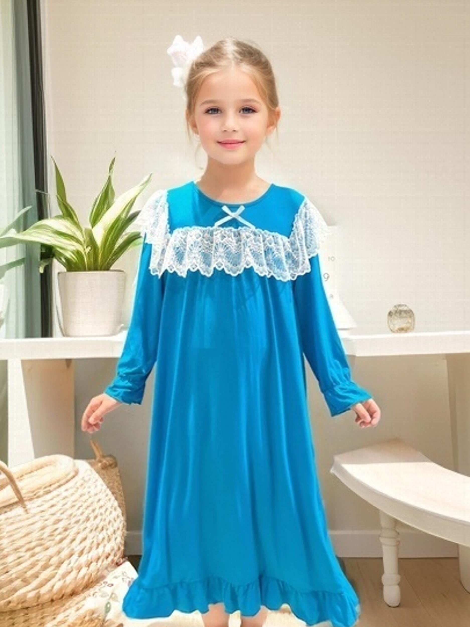 Girls Modal Nightdress Long Sleeve Round Neck Princess Dress