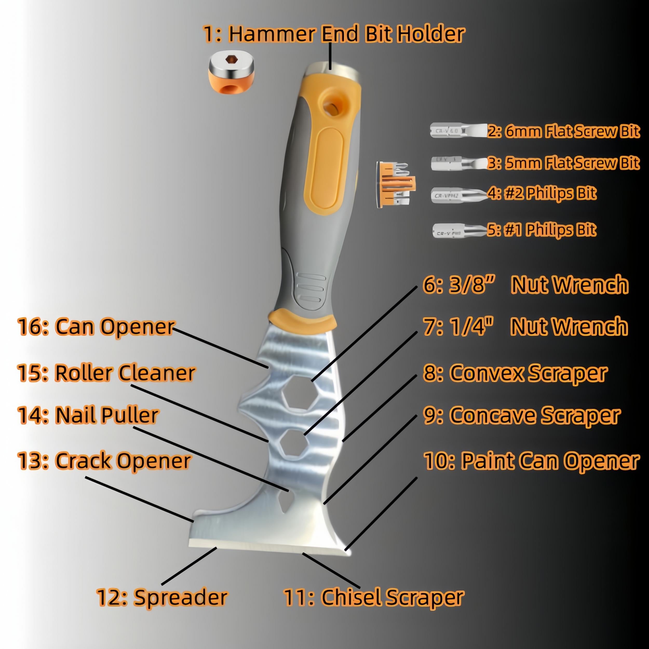 16-in-1 Multifunctional Scraper - Putty, Plaster, Metal Percussion