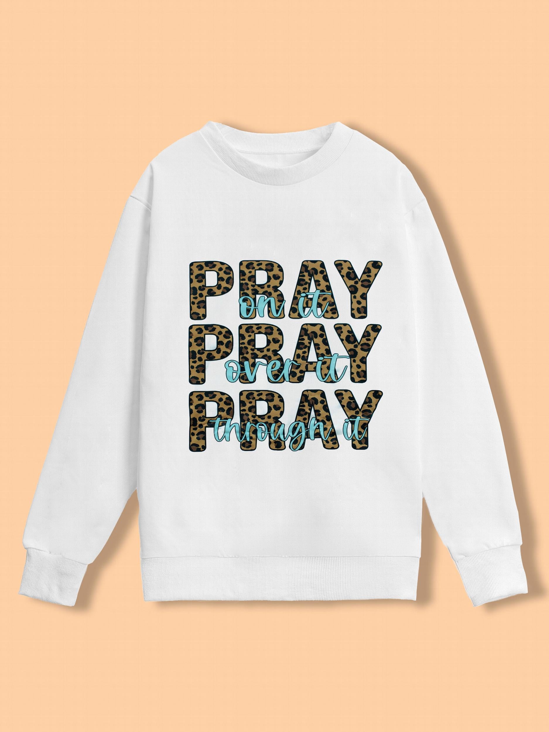 Leopard Letter Print Pullover Sweatshirt for Women