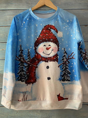 Snowman Print Crew Neck Pullover Sweatshirt for Women