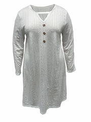 Casual Dress Women's Plus Solid Eyelet Embroidery Button Decor Dress