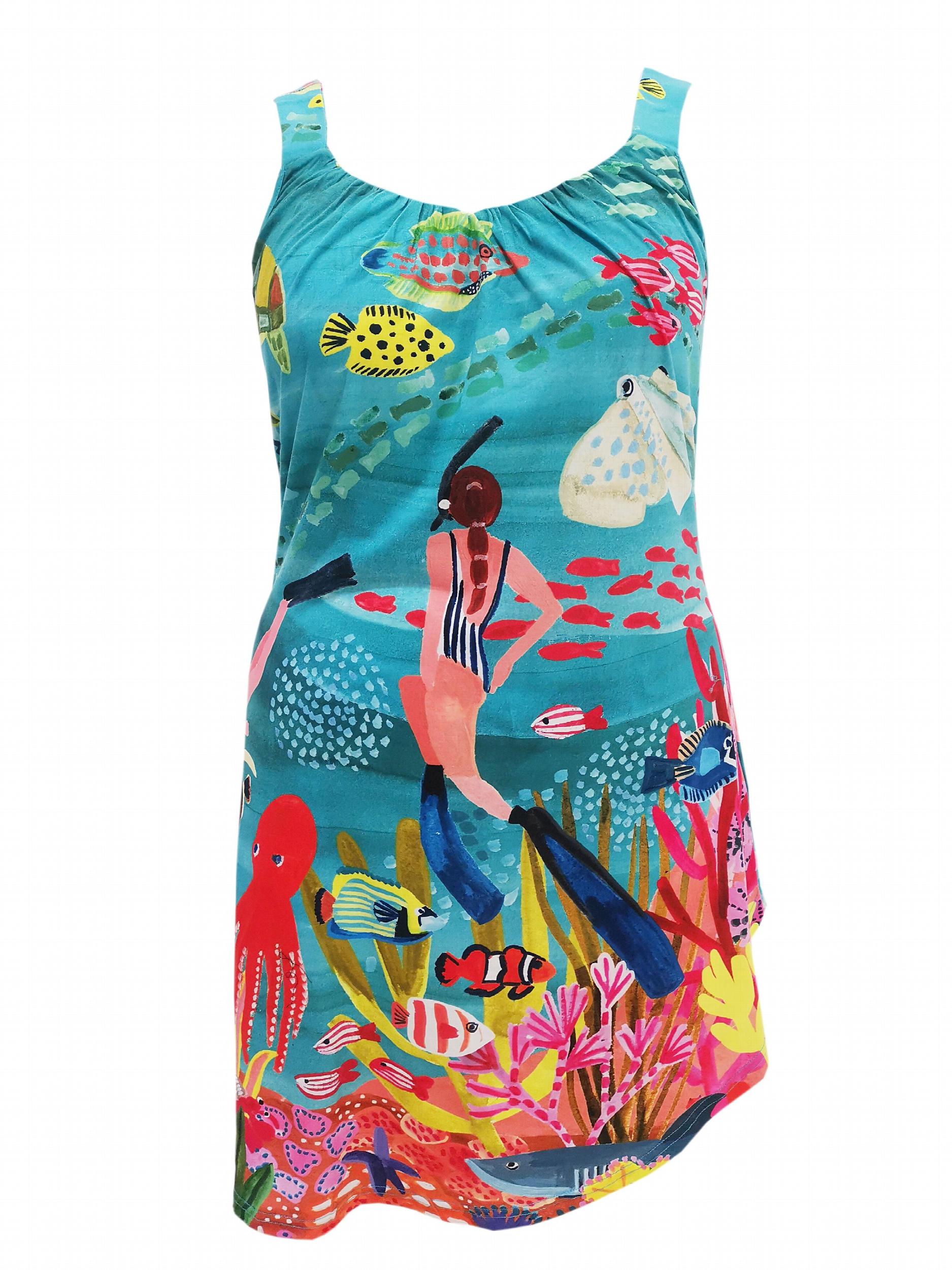 Seabed Print Ribbed Tank Dress Women's Summer Dress
