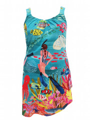 Seabed Print Ribbed Tank Dress Women's Summer Dress