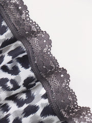 Leopard Print Low Waist Lace Trim Underwear