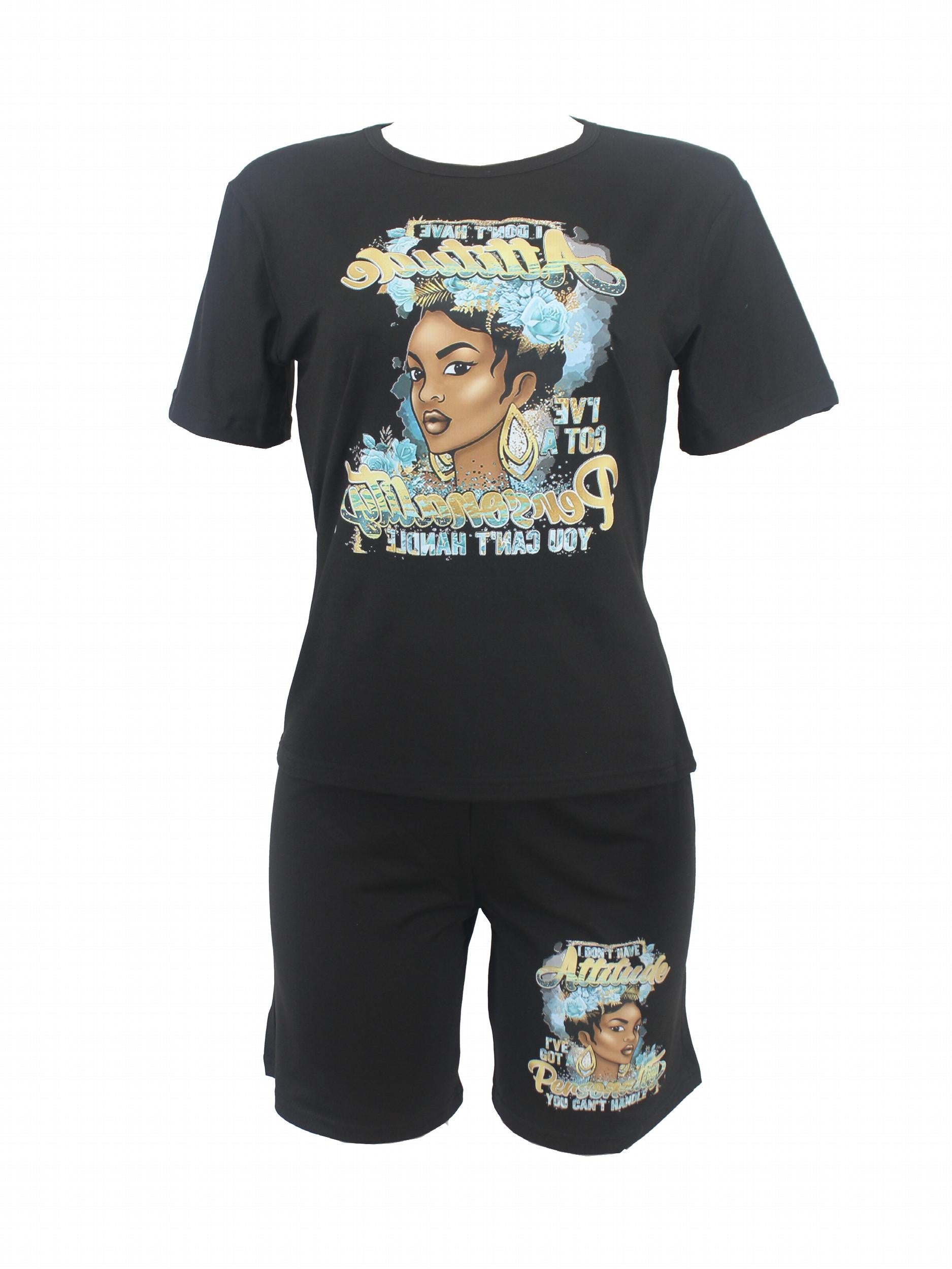 Figure Print Two piece Set Casual Short Sleeve T shirt & Skinny Shorts Outfits