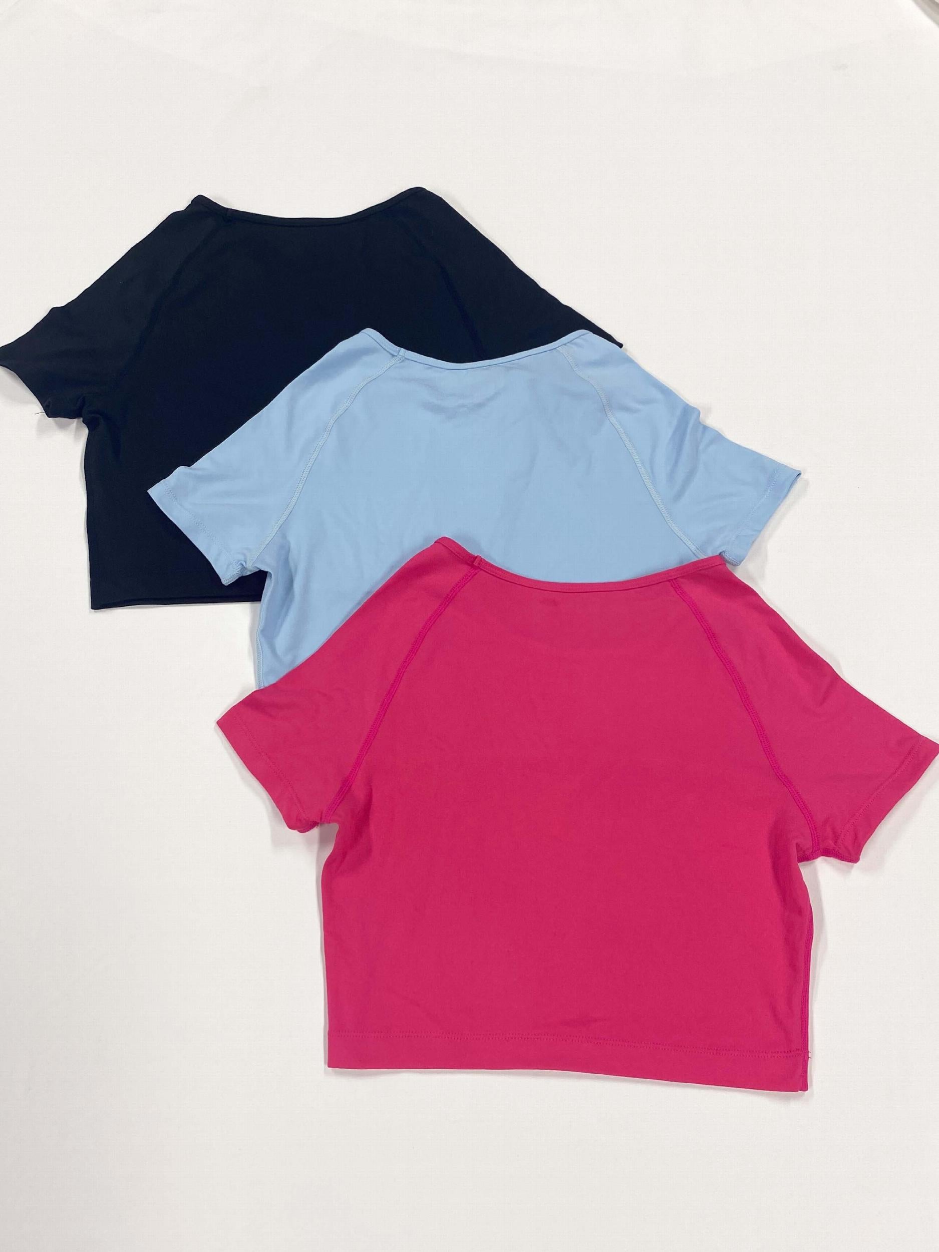 3pcs Stretch Yoga Crop Top Short Sleeve Fitness Top Women's Clothing