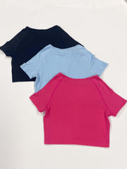 3pcs Stretch Yoga Crop Top Short Sleeve Fitness Top Women's Clothing