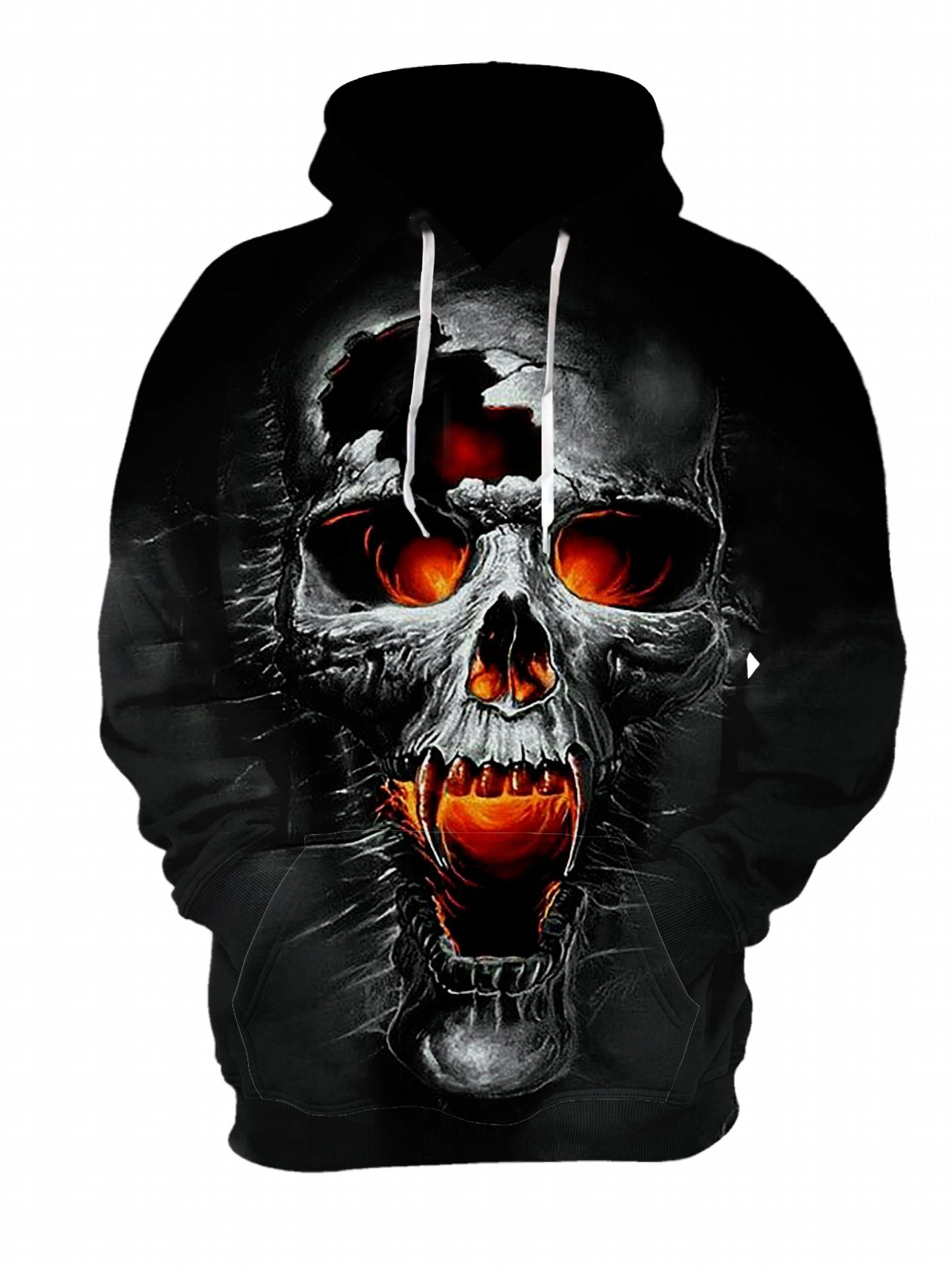 Men's Dark Skull Graphic Hoodie Active Slightly Stretch Breathable