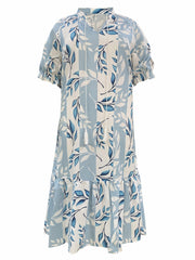 Boho Dress Women's Plus Leaf & Stripe Print Maxi Smock Dress