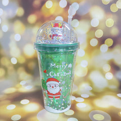 460ml Christmas Series Double Layer Water Cup With Straw And Lid