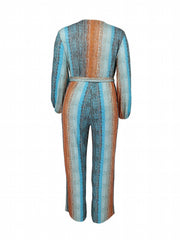 Tie Dye Lantern Sleeve Jumpsuit With Belt