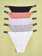 5pcs Letter Tape Panties Breathable Intimates Women's Lingerie