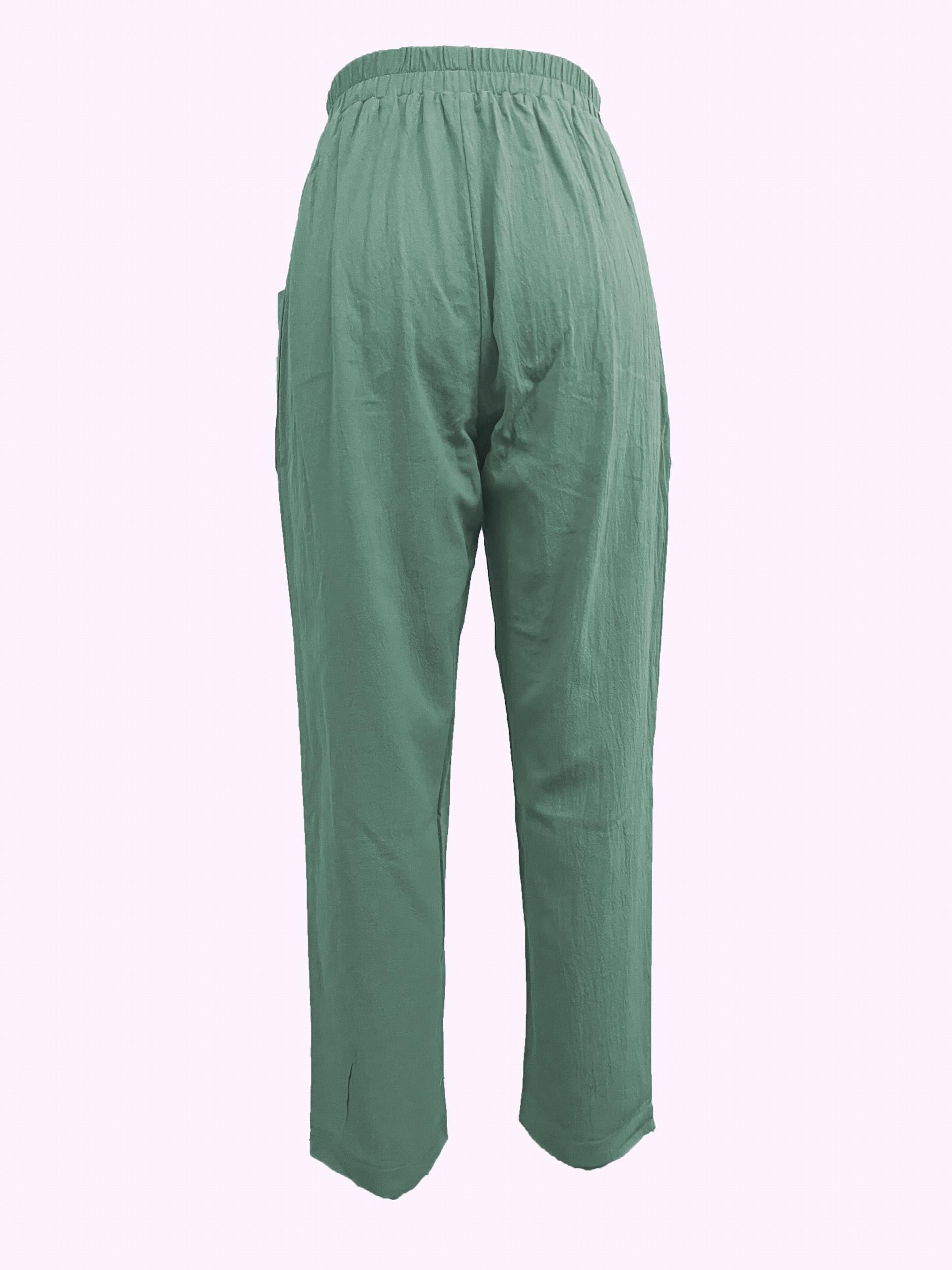 Elastic Waist Pocket Cropped Pants Casual Loose Pants