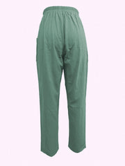 Elastic Waist Pocket Cropped Pants Casual Loose Pants