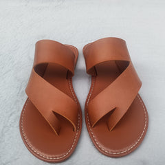 Women's Toe Loop Flat Slides Roman Style Non Slip Shoes
