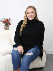 Turtleneck Sweater Long Sleeve Split Knitted Jumper