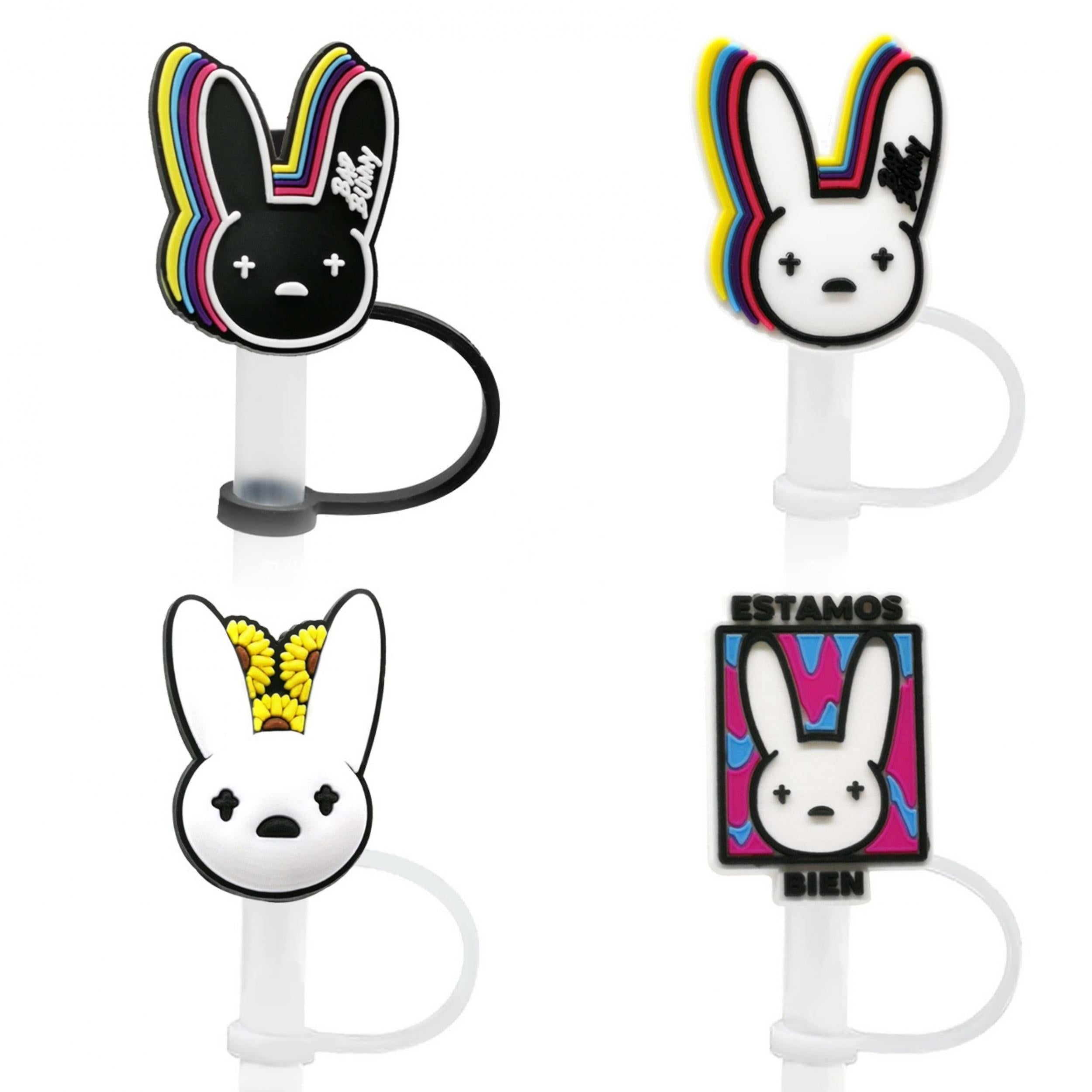 4pcs Rabbit Silicone Straw Tip Covers Cartoon Straw Stoppers For 6 8mm Straws