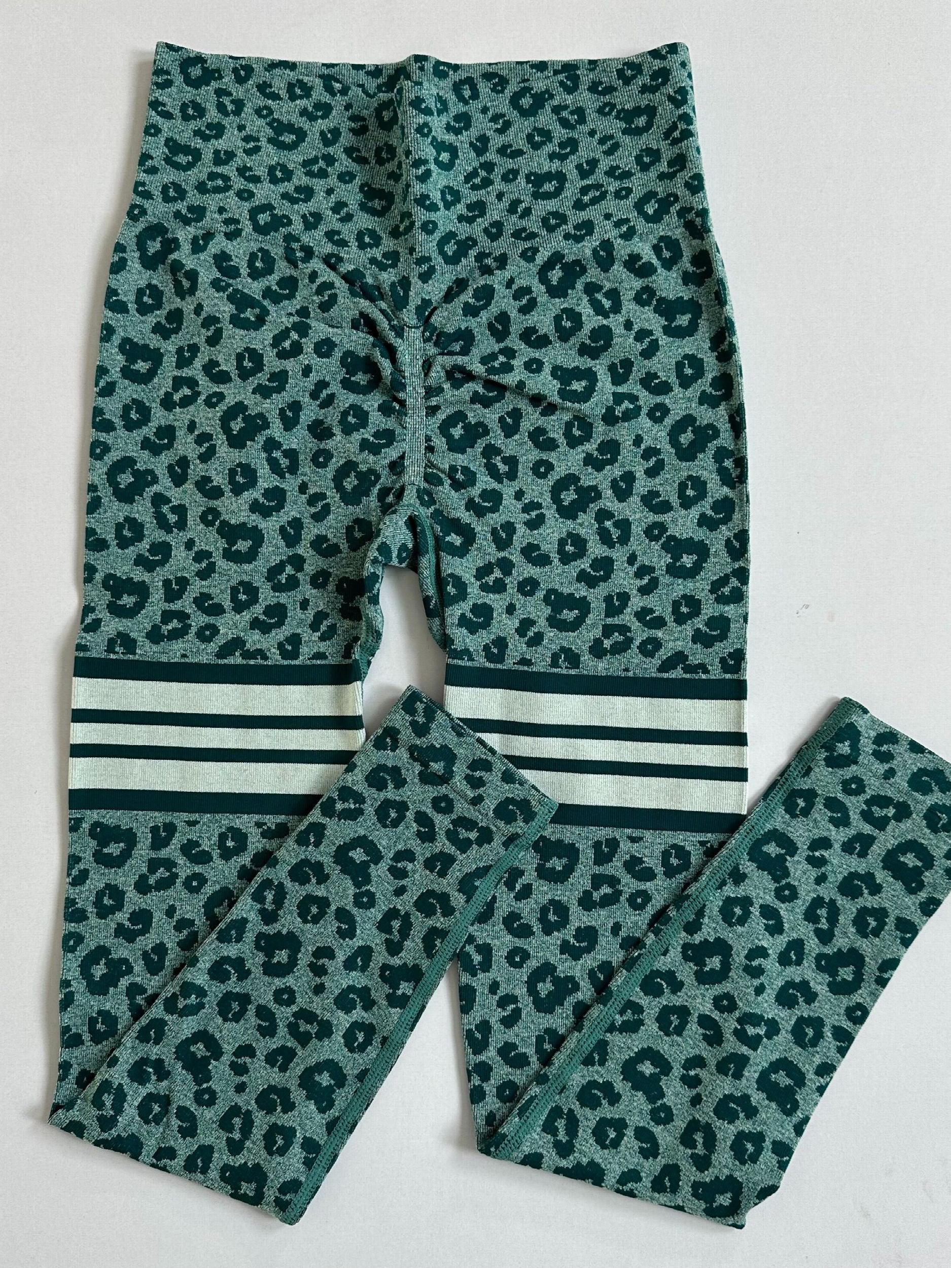 Leopard Print Striped Yoga Pants High Stretch Leggings