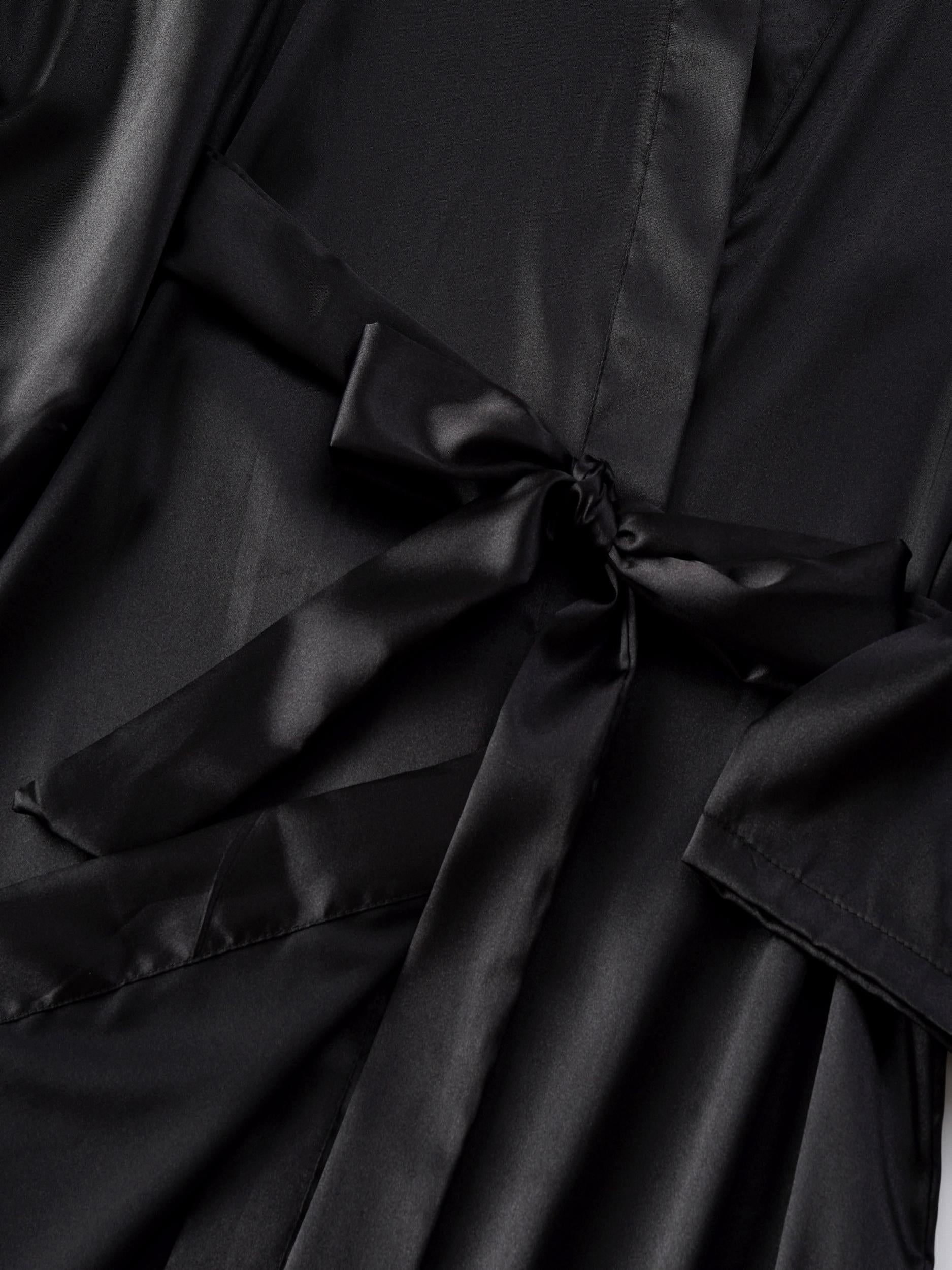 Satin Long Sleeve V Neck Robe with Belt