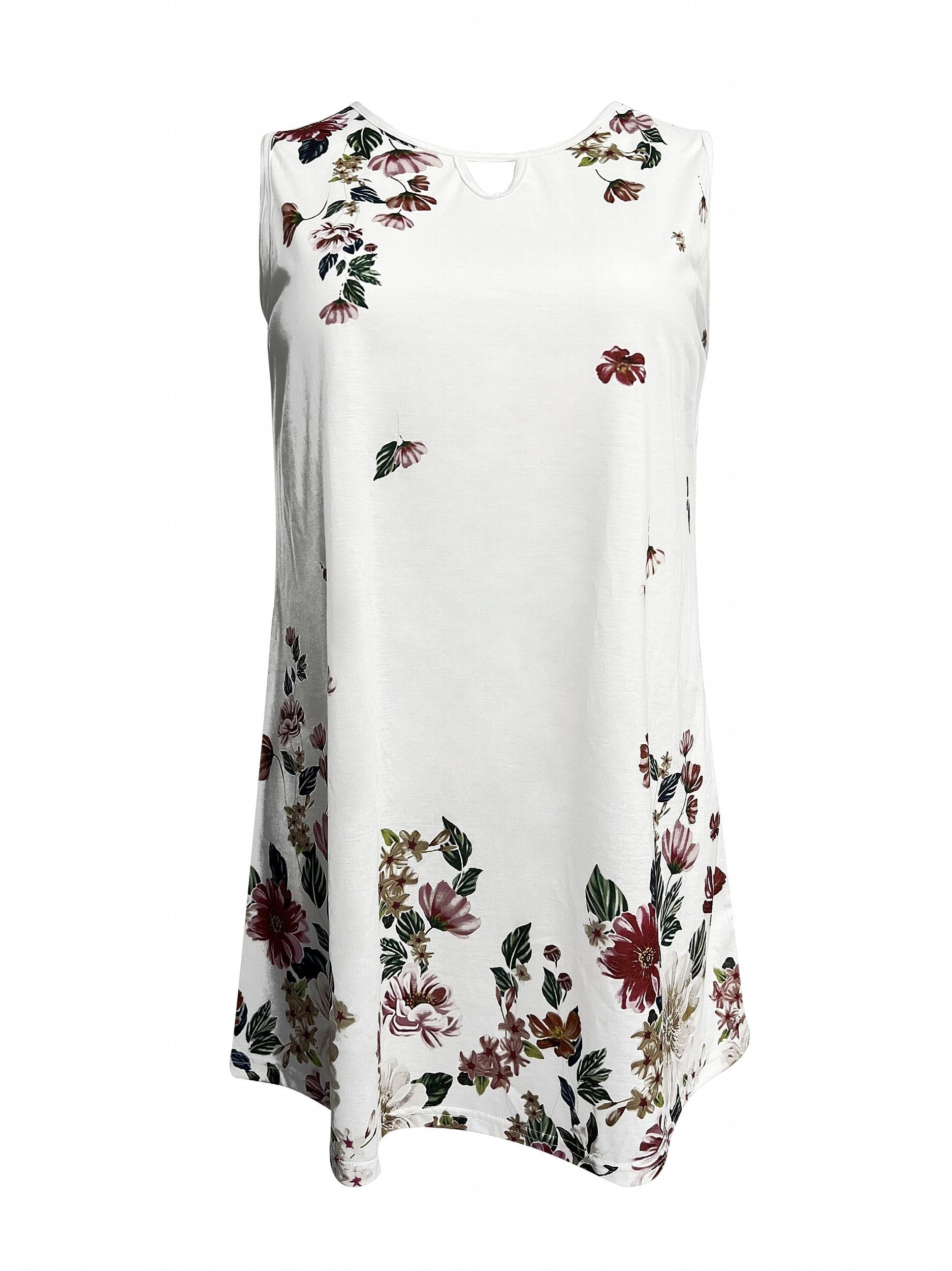 Women's Plus Floral Print Round Neck Stretch Tank Dress