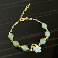Peach Blossom Green Bead Bracelet - Chinese Style