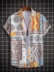 Paisley Print Men s Casual Short Sleeve Mismatch Shirt for Summer Vacation