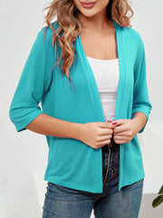 Solid 3/4 Sleeve Knit Cardigan Open Front Daily Sweater