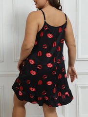 Plus Lip Print Round Neck Cami Nightdress