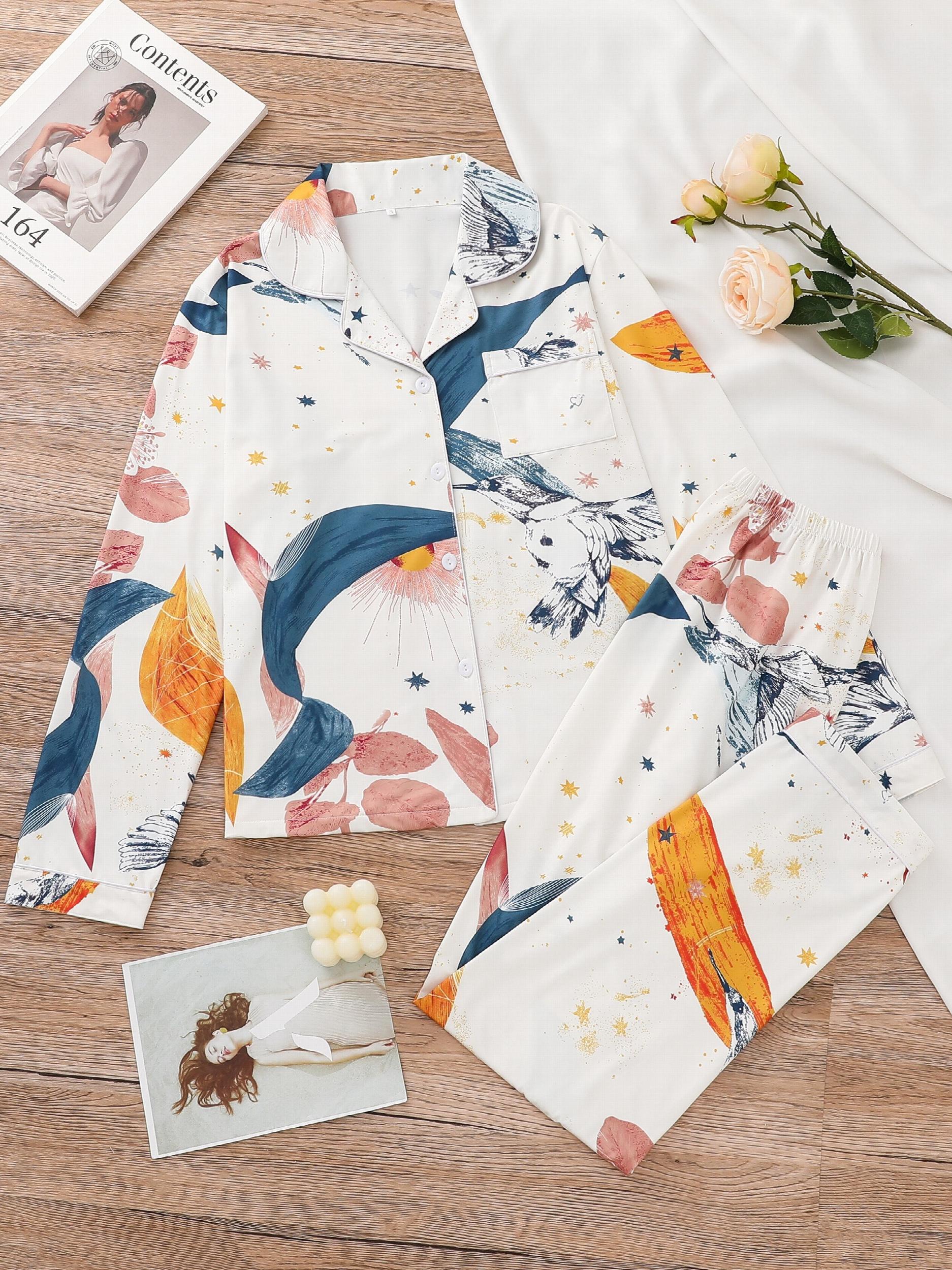 Floral Print Pajama Set Long Sleeve Top & Pants