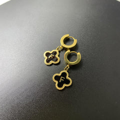 Lucky Clover Earrings Letter F Gold Stainless Steel Women Girls