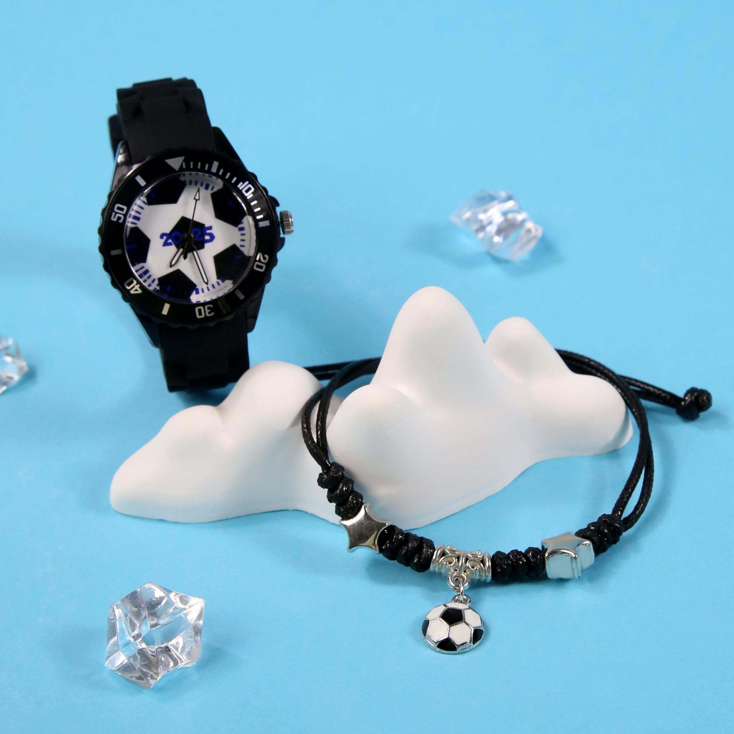 2pcs Football Fan's Quartz Watch Set - Sporty Design with Soft Strap