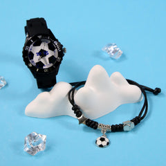 2pcs Football Fan's Quartz Watch Set - Sporty Design with Soft Strap