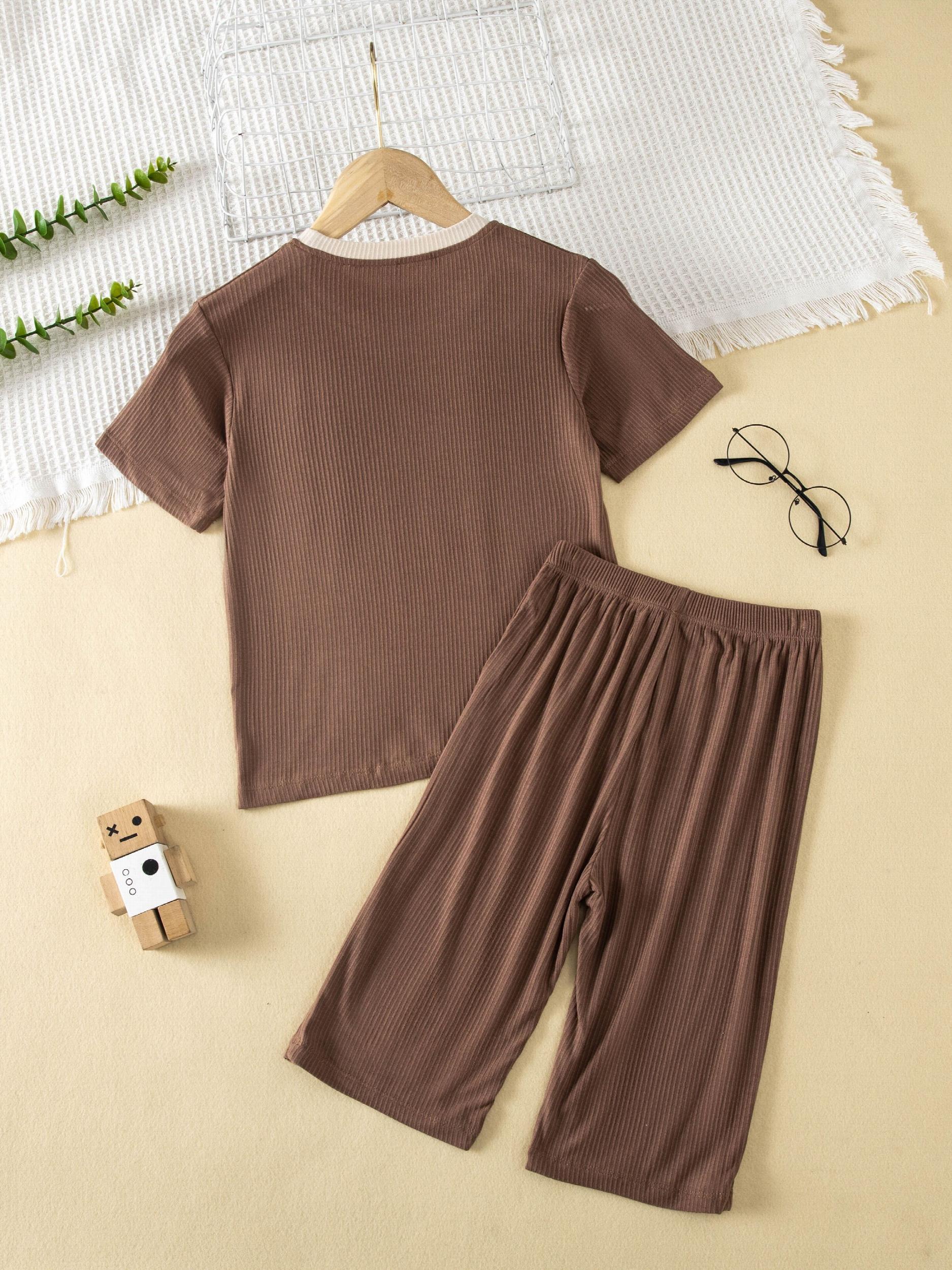 Boys Casual Letter Graphic Print T-shirt & Shorts Pajama Set for Summer