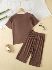 Boys Casual Letter Graphic Print T-shirt & Shorts Pajama Set for Summer