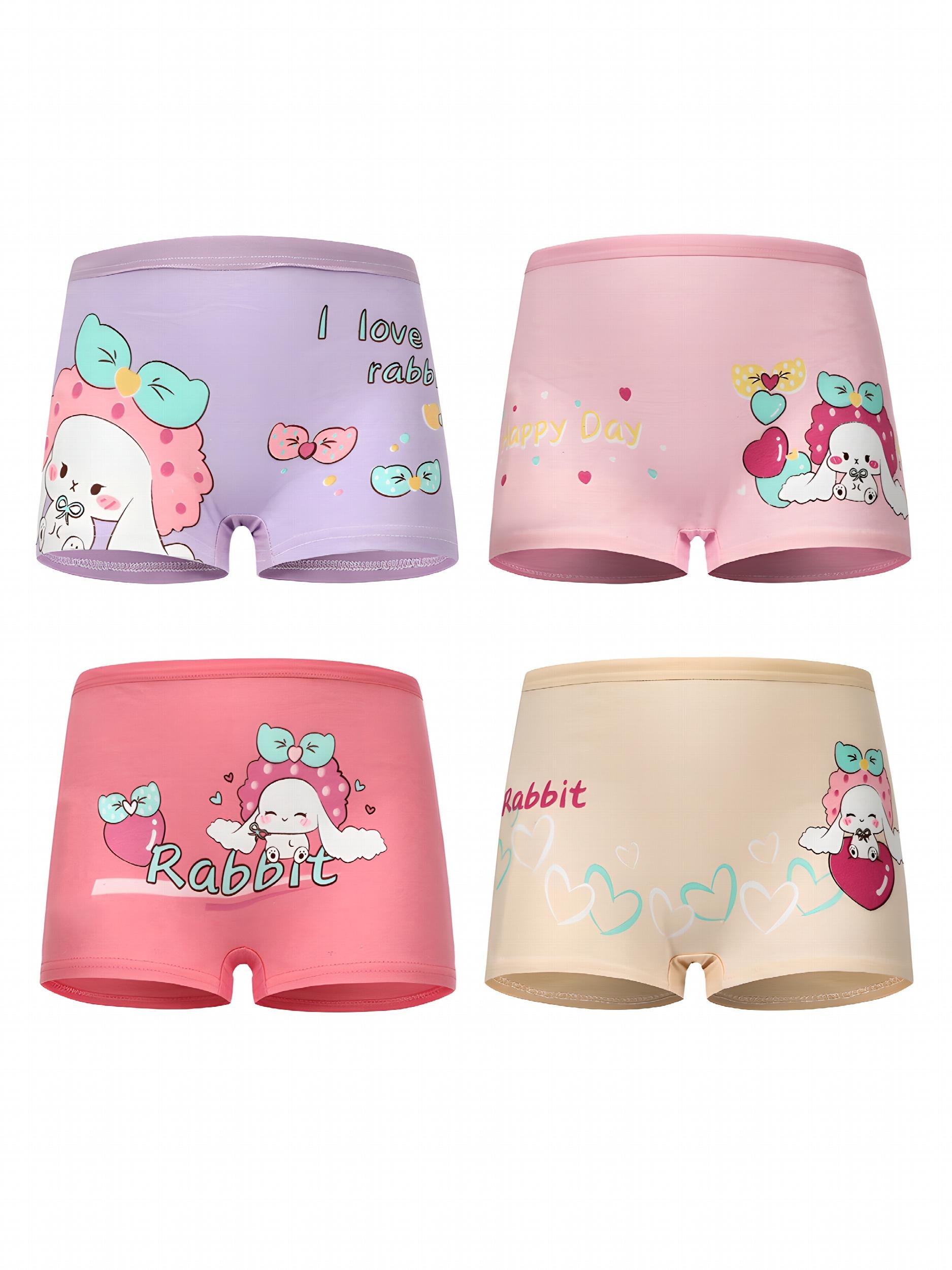 4pcs Girls Animal Boxer Briefs Soft Breathable Kids Underwear