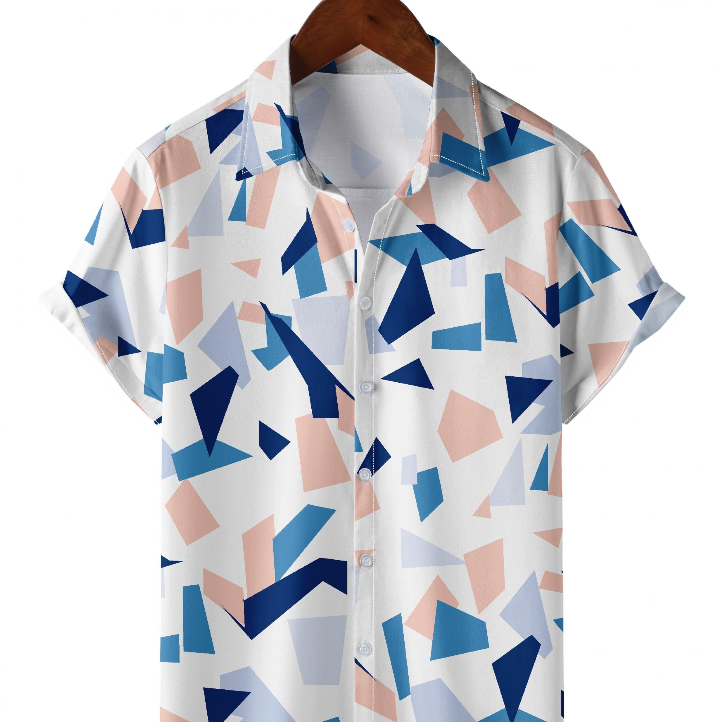 Men's Geometric Print Button Up Short Sleeve Shirt