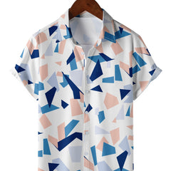 Men's Geometric Print Button Up Short Sleeve Shirt