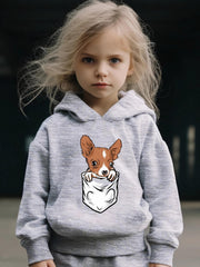 Cartoon Dog Print Long Sleeve Hoodie & Pants Set for Girls