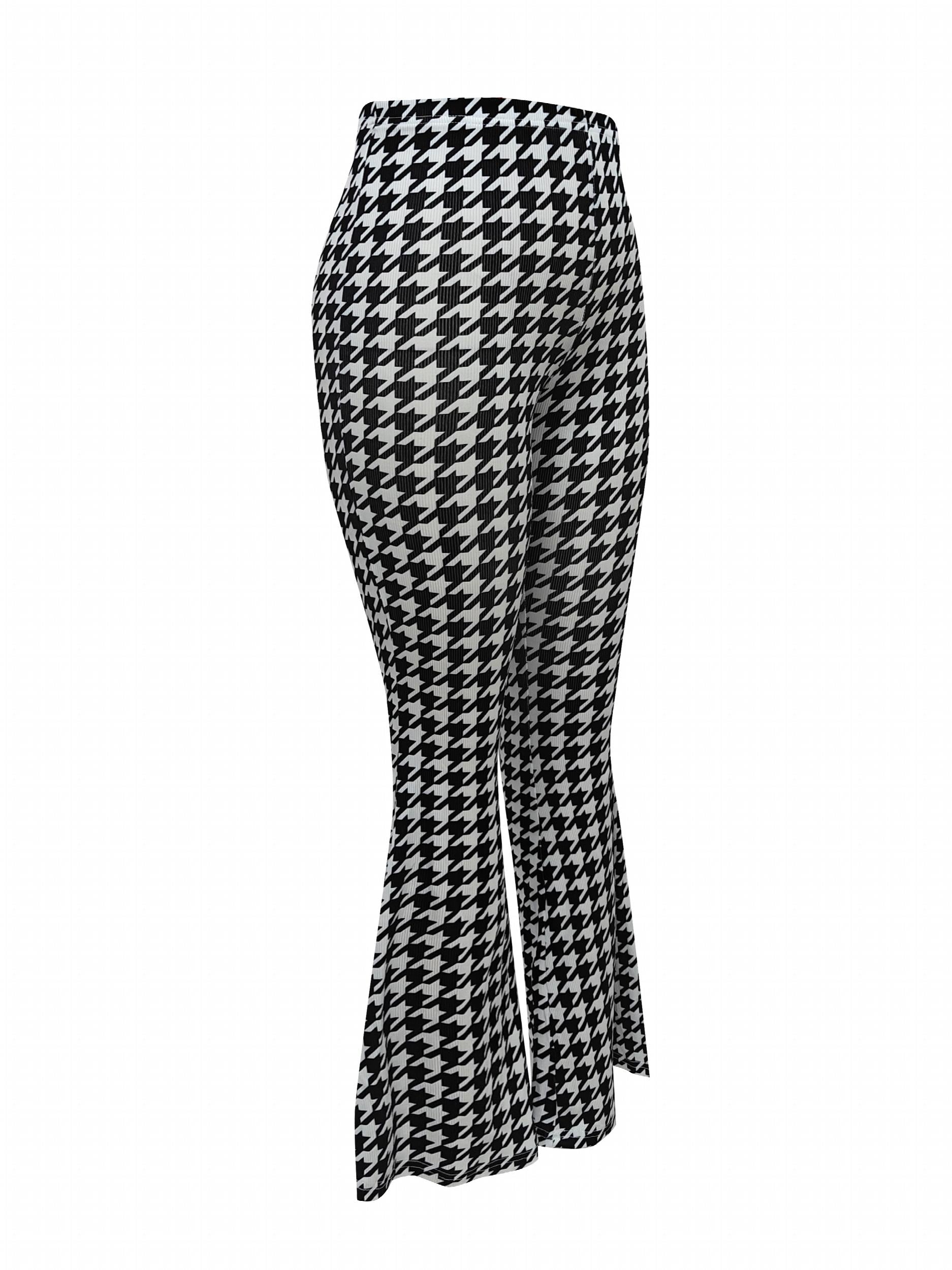 Houndstooth Print Flare Pants High Stretch Bell Bottom Sports Pants