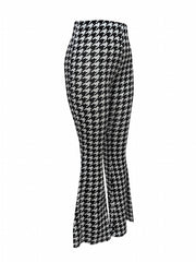Houndstooth Print Flare Pants High Stretch Bell Bottom Sports Pants